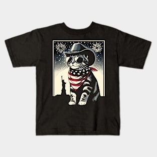 USA Flag Cat 4th of July Funny Patriotic Kids T-Shirt